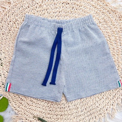 Conj Marinho de Botão Urso Polar e short Listradinho